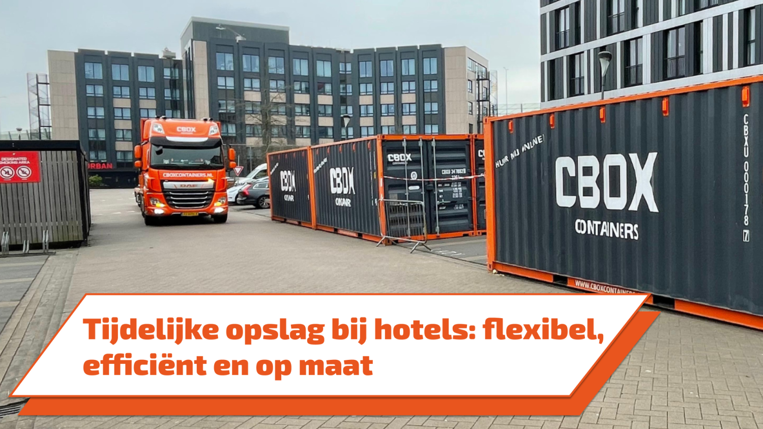 CBOX-containers voor tijdelijke opslag bij hotelrenovatie.